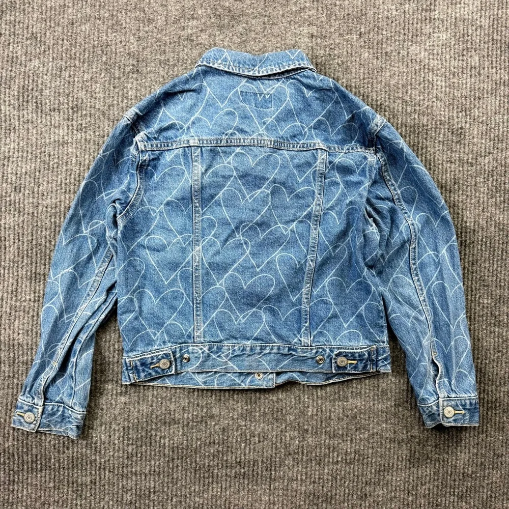 Old Navy Kids Blue Denim Heart Print Trucker Jacket Size L 10-12